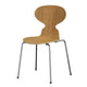 A Fritz Hansen 3101 Ant Dining Chair with a wooden backrest and seat, four metal legs, in a wood finish. packshot on white.