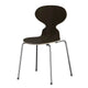 A Fritz Hansen 3101 Ant Dining Chair with a wooden backrest and seat, four metal legs, in a black wood finish. pack shot on white.