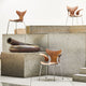 Fritz Hansen 3208 Lily Armchair and 3108 Lily Chair in Walnut veneer — studio, group on stone steps