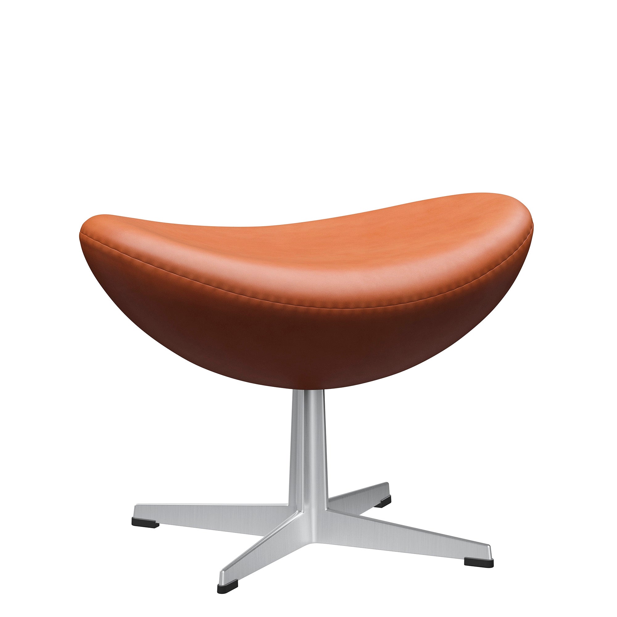 Fritz Hansen 3127 Egg Footstool in Grace Walnut leather with matt brushed base — packshot