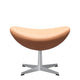 Fritz Hansen 3127 Egg Footstool in Natural leather with matt brushed base — packshot