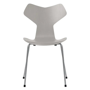 Fritz Hansen 3130 Grand Prix Chair Nine Grey Coloured Ash Seat Silver Grey Base