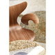 Fritz Hansen 3208 Lily Armchair in Walnut veneer — lifestyle, dining room, seat and armrest detail