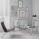 Fritz Hansen PK65 Square Coffee Table in Glass — lifestyle, with PK22 Lounge Chair