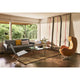 Fritz Hansen PK65 Square Coffee Table in Glass — lifestyle, with PK22 Lounge Chair and Egg Chair
