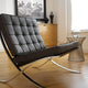 Knoll Platner Side Table in Polished Nickel, Clear Glass — lifestyle, with Barcelona Chair