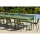 HAY Palissade Outdoor Dining Table Rectangular in Olive Green — lifestyle, with Palissade Chair, Palissade Dining Bench