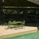 HAY Palissade Chair in Olive Green — lifestyle, with Palissade Table and Bench