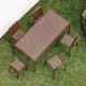 HAY Palissade Outdoor Dining Table Rectangular in Iron Red — lifestyle, with Palissade Armchair, Palissade Chair, Palissade Bar Stool