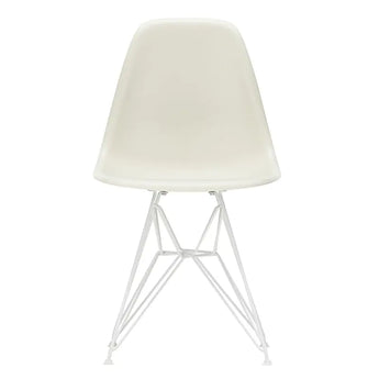 Vitra Eames Plastic Side Chair DSR White Powder Coated Base Pebble Seat Shell